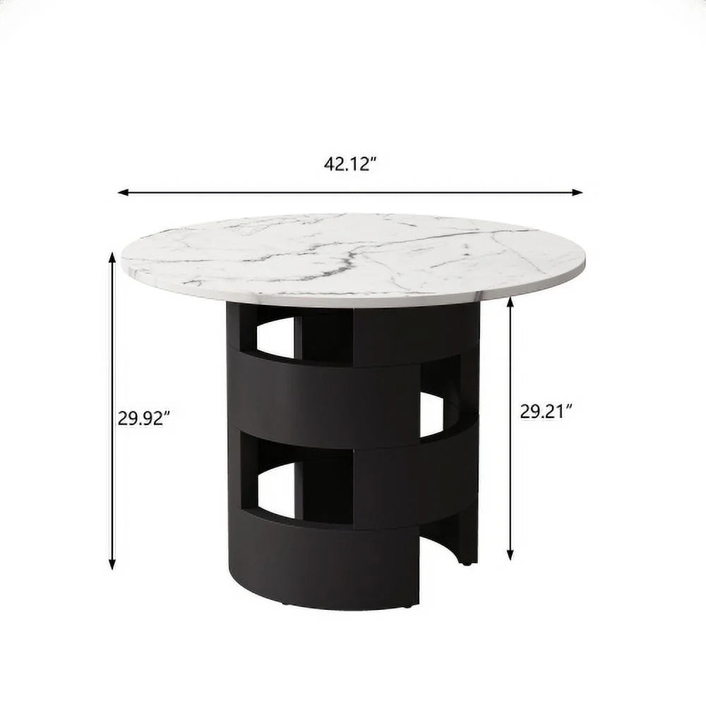 42.12" Round Dining Table with Printed Black Marble Top R31690
