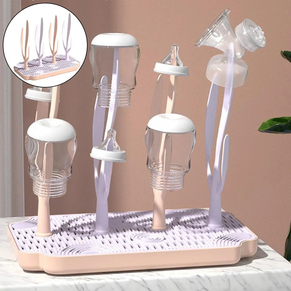 Pink Baby Bottle Drying Rack with Drainer Tray H366028