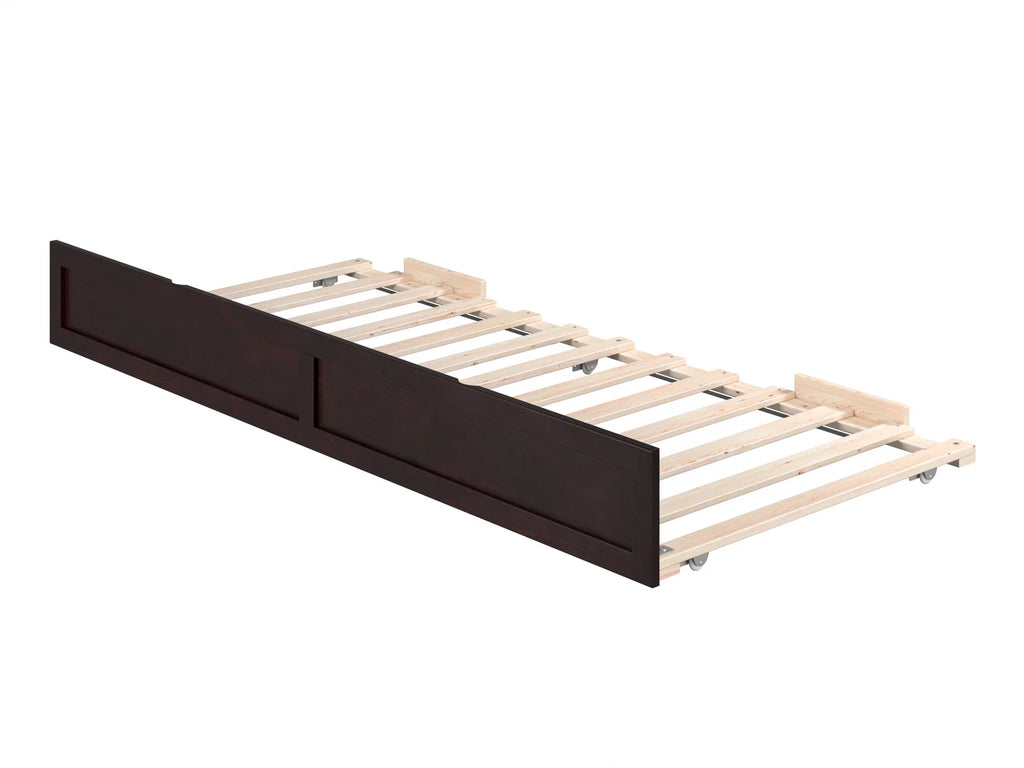 Twin XL Wood Trundle Bed Frame with Slat Supports, Espresso L9561