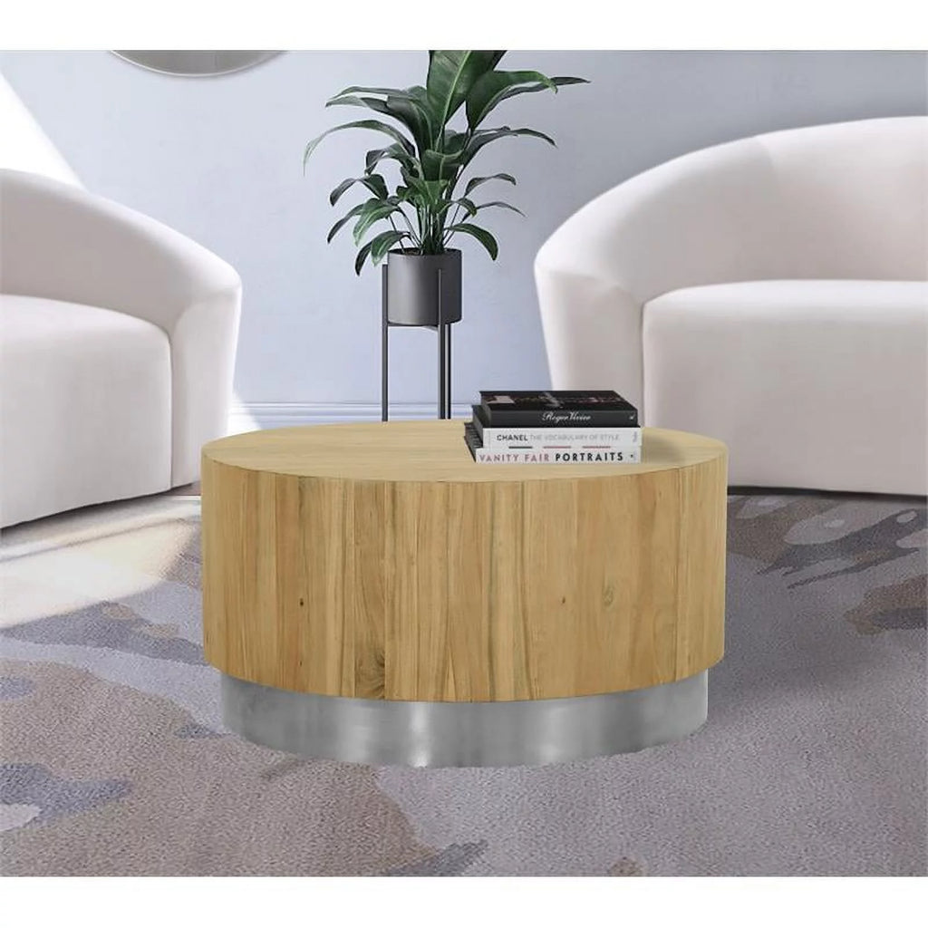 Round Modern Wood Coffee Table with Metal Base C1598