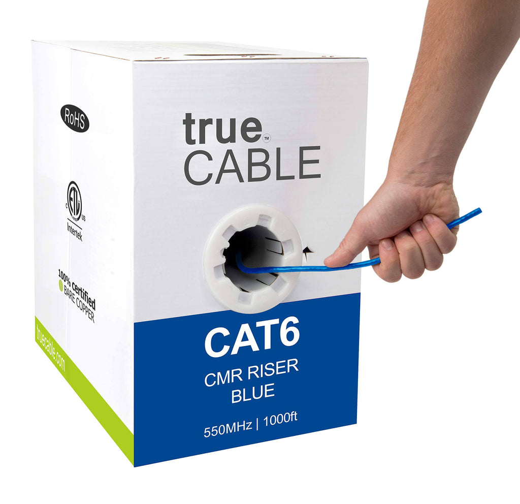 Cat6 Riser 1000ft Blue 23AWG Solid Bare Copper UTP Bulk Ethernet Cable I463834