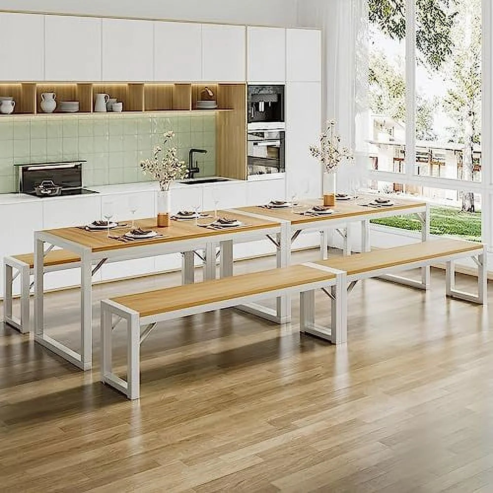 3-Piece Dining Table Set with 2 Benches W464