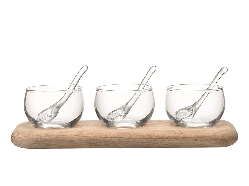 Clear Condiment Set with Oak Base 25.5cm W8766