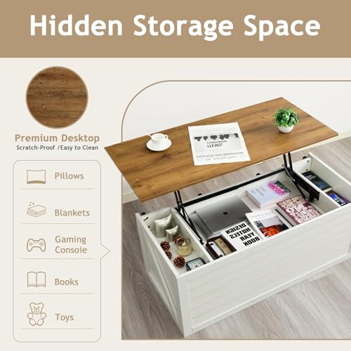 White 48 Inch Lift Top Coffee Table with Storage V961386