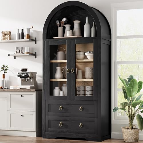 Black 71" Tall Pantry Cabinet with Drawers Doors and Shelves B8735
