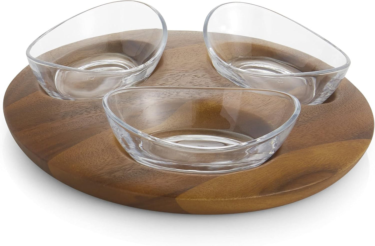 Condiment Server 3 Piece Set Acacia Wood and Glass Y578