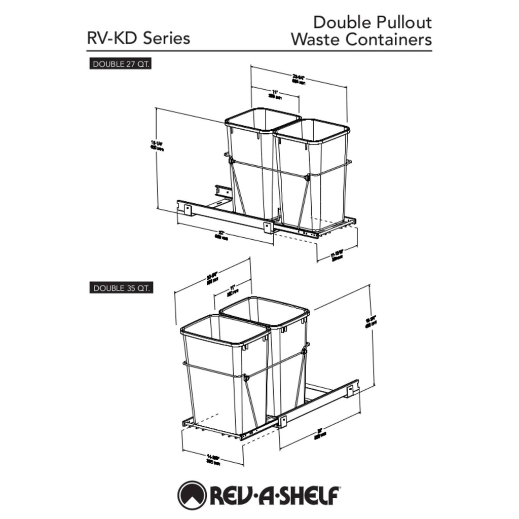 Double 35 Quart Sliding Pull Out Waste Bin Container H69491