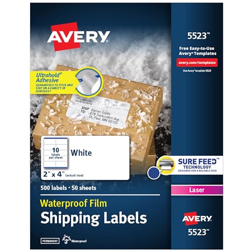 Waterproof Printable Shipping Labels, 2" x 4", White, 100 Blank Mailing Labels V85496