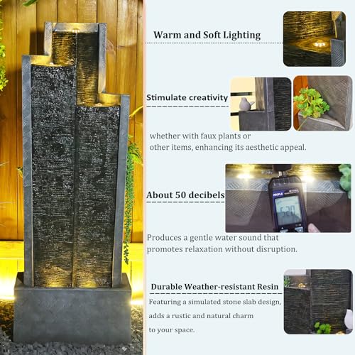 39.3"H Modern Cascading Floor-Standing Water Fountain with Led Lights and Pump S14729