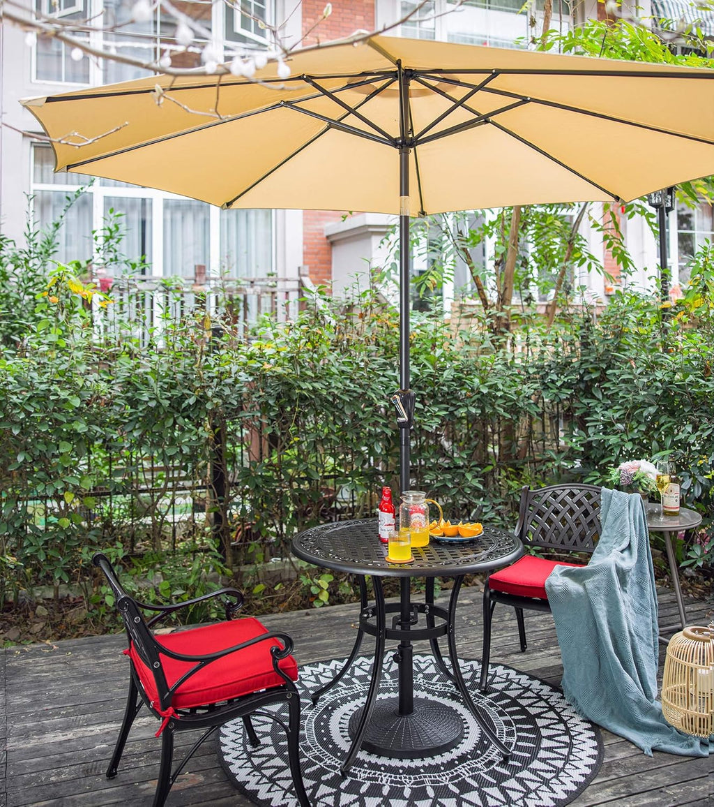 36 Inch Round Cast Aluminum Patio Table with Umbrella Hole O7832