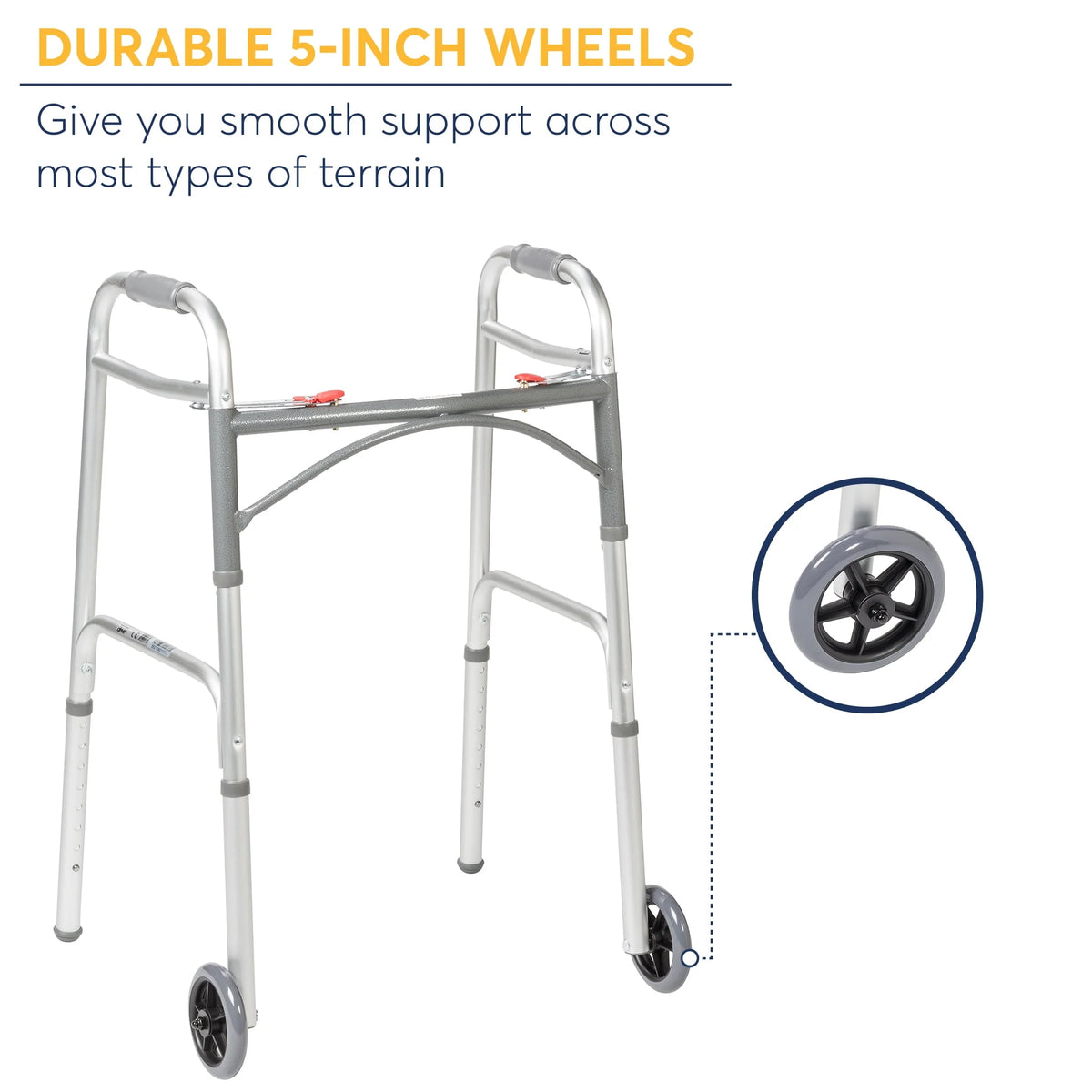 Two Button Folding Walker with 5 Wheels K551
