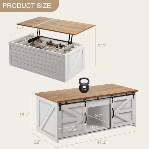 White 48 Inch Lift Top Coffee Table with Storage V961386