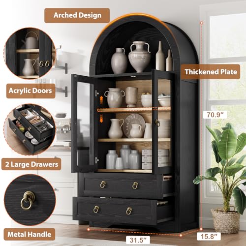 Black 71" Tall Pantry Cabinet with Drawers Doors and Shelves B8735