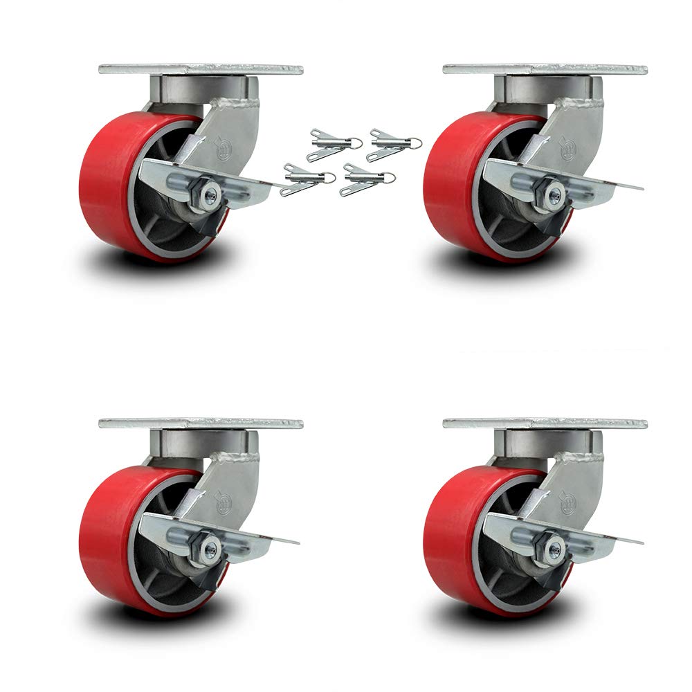 Red Polyurethane Tread Swivel Caster with Bolt on Swivel Lock H765