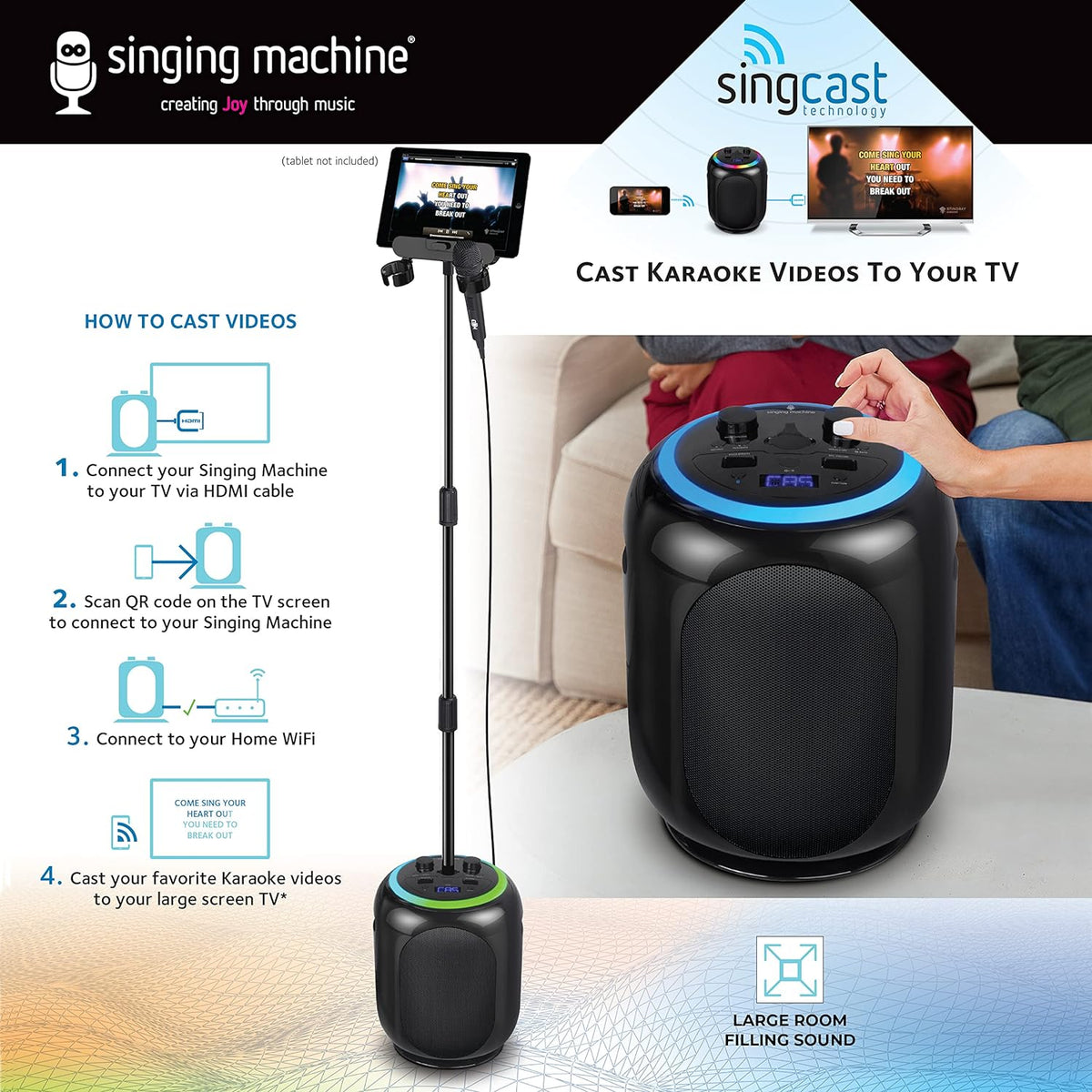Black Karaoke Machine with Stand and LED Lights M431