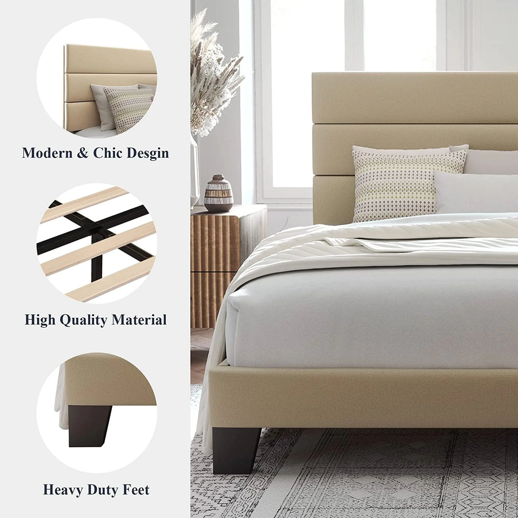 Queen Size Fabric Upholstered Platform Bed Frame Z369763