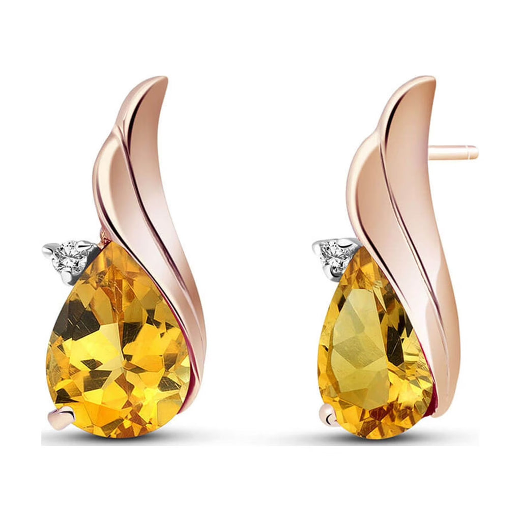 3.26 Carat 14k Solid Rose Gold Stud Earrings Diamond Citrine E48163