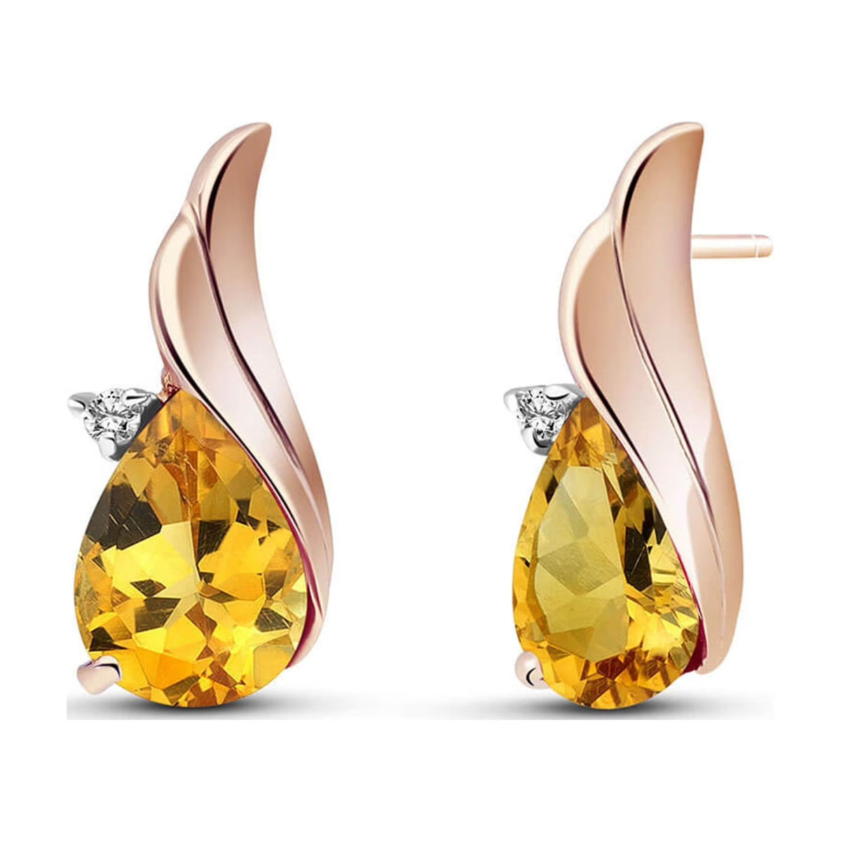 3.26 Carat 14k Solid Rose Gold Stud Earrings Diamond Citrine E48163