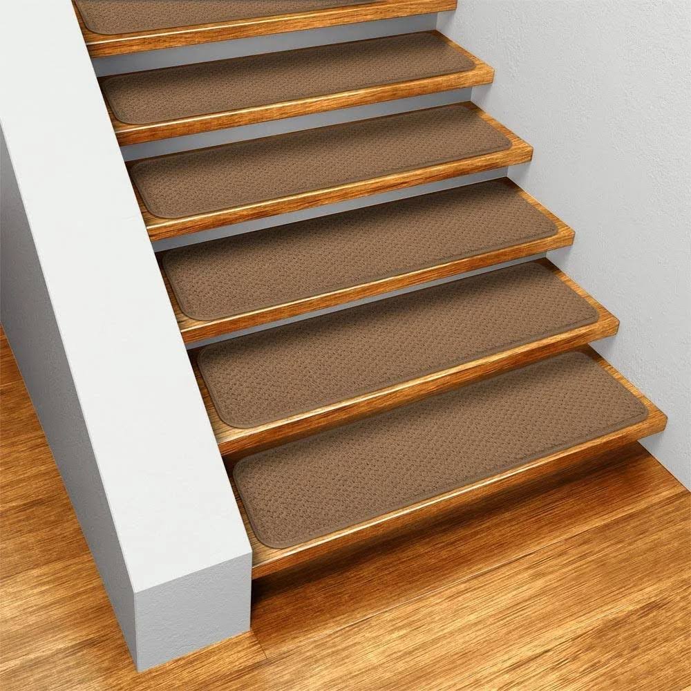 Set of 12 Skid-Resistant Carpet Stair Treads Toffee Brown 8 in. x 23.5 in. S3057