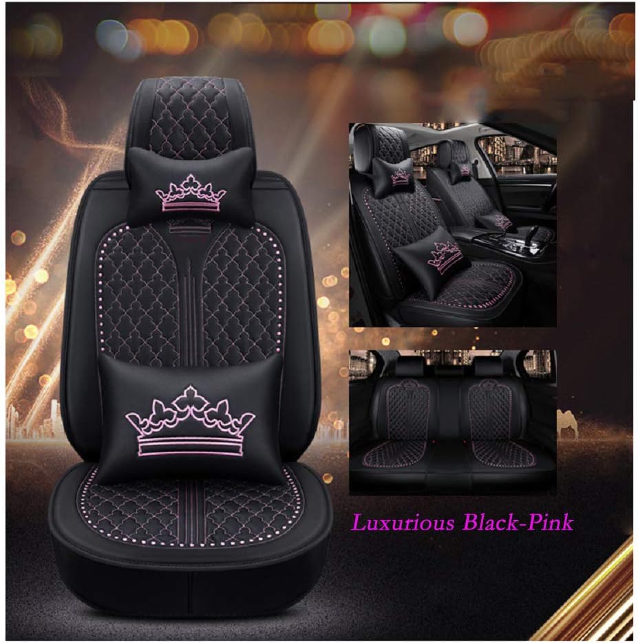 Luxury Auto Car Seat Covers 5 Seats Full Set Black-Pink X702