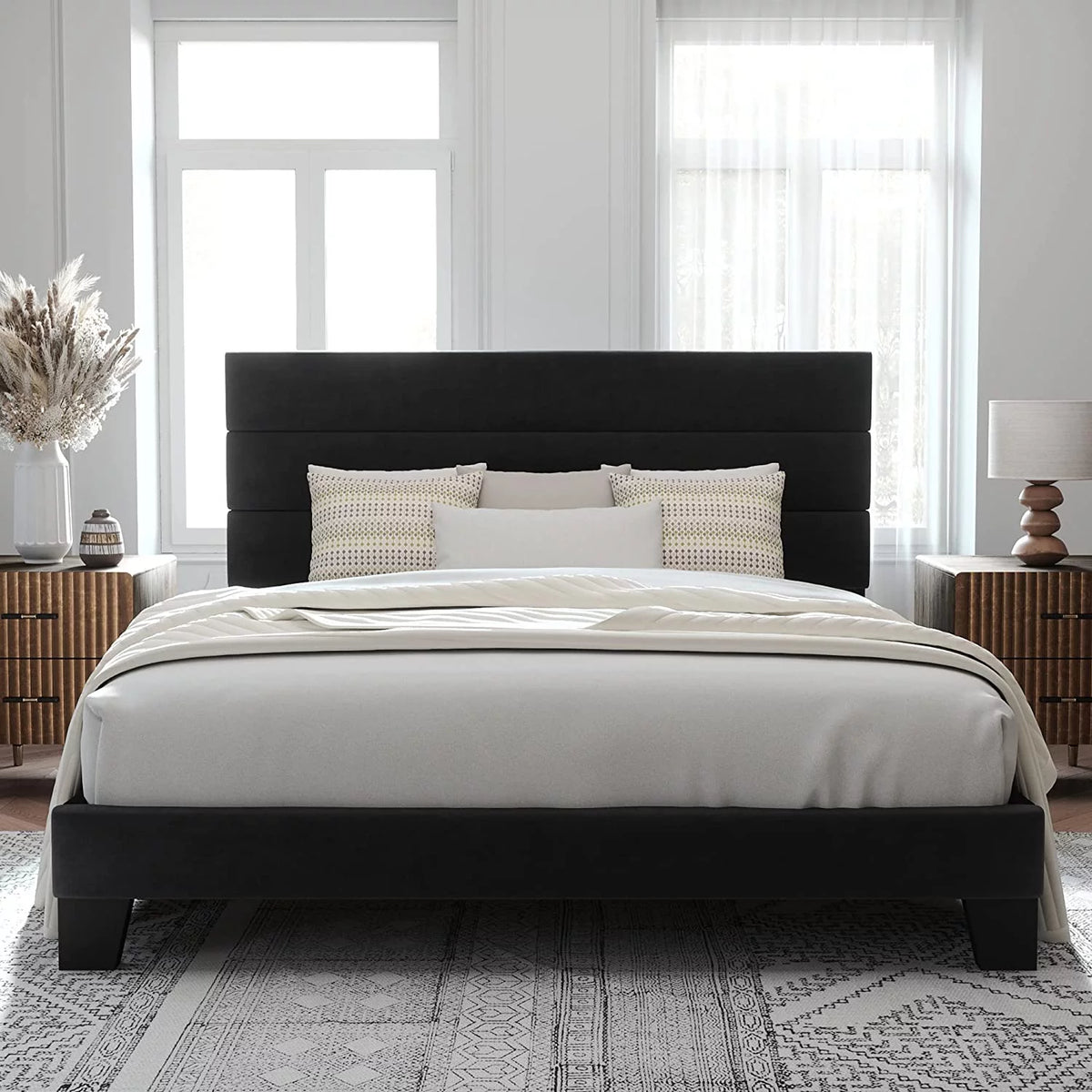 Queen Size Fabric Upholstered Platform Bed Frame Z369763