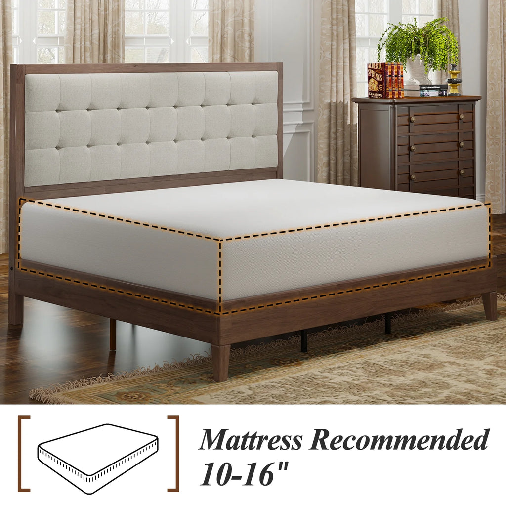 Full Size Wood Platform Bed with Tufted Headboard T3293