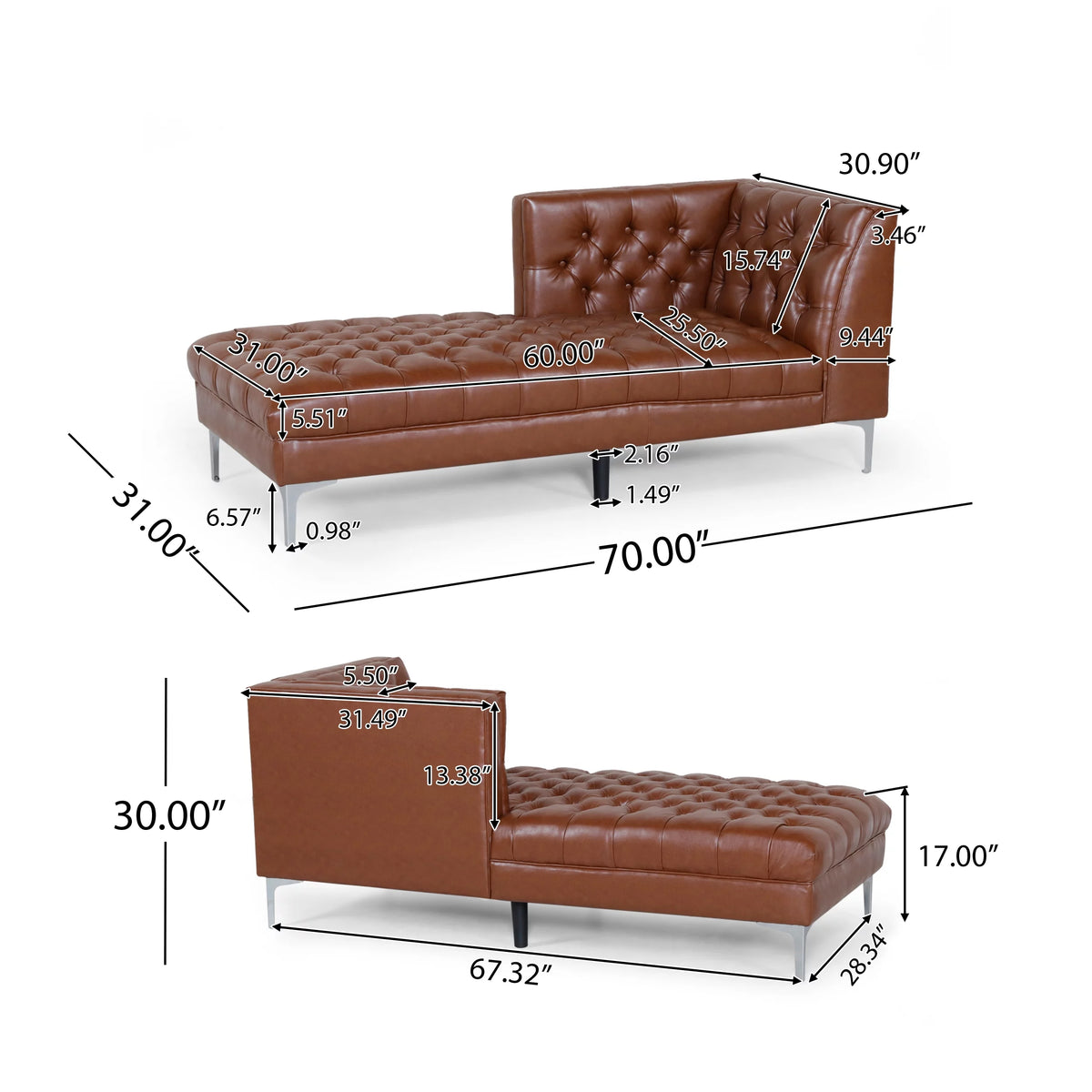 Cognac Brown Tufted Chaise Lounge U766888