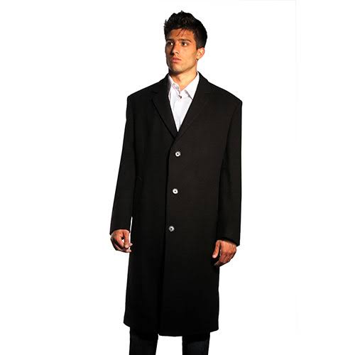 Wool-Blend Top Coat, Black, Size 52 Reg T81977
