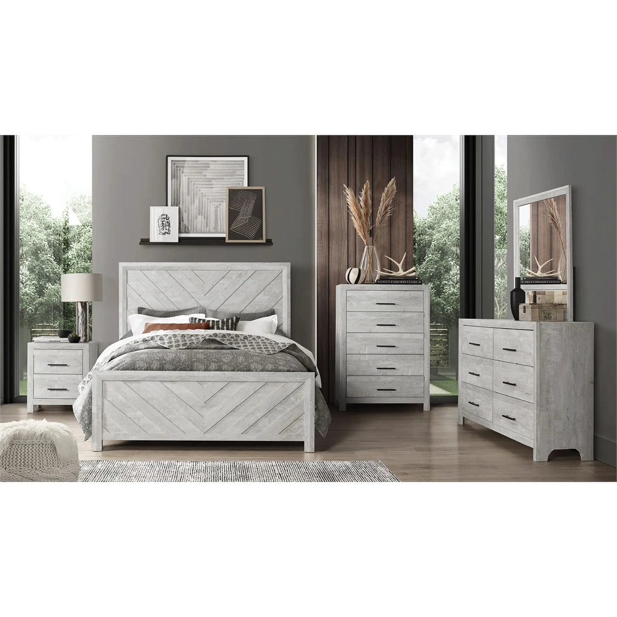 King 5PC Wood Bedroom Set in Gray C752