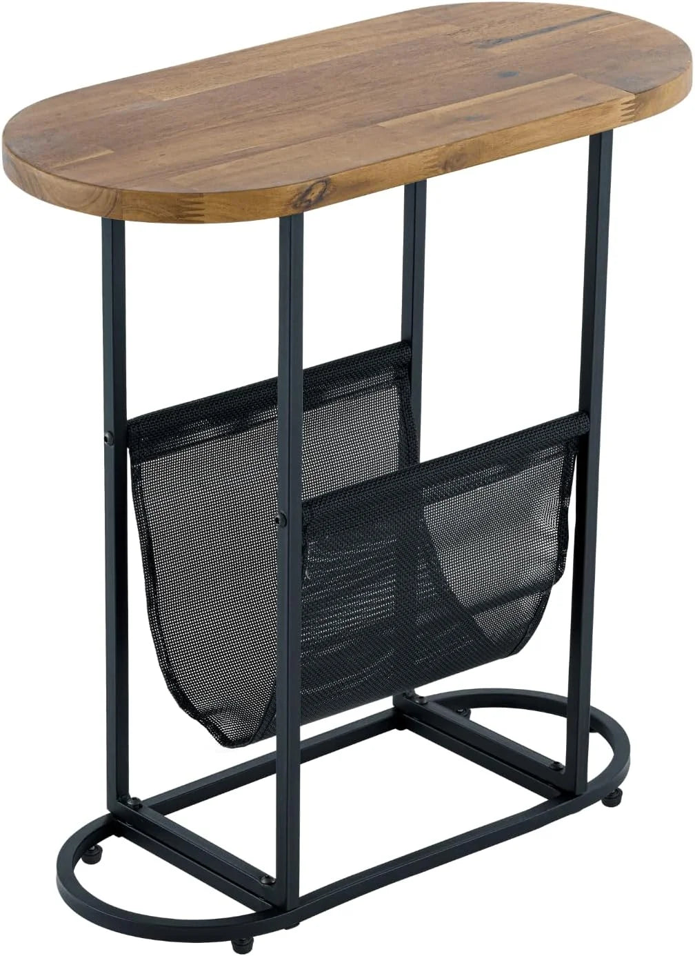 Acacia Wood Oval End Table with Metal Frame I67588