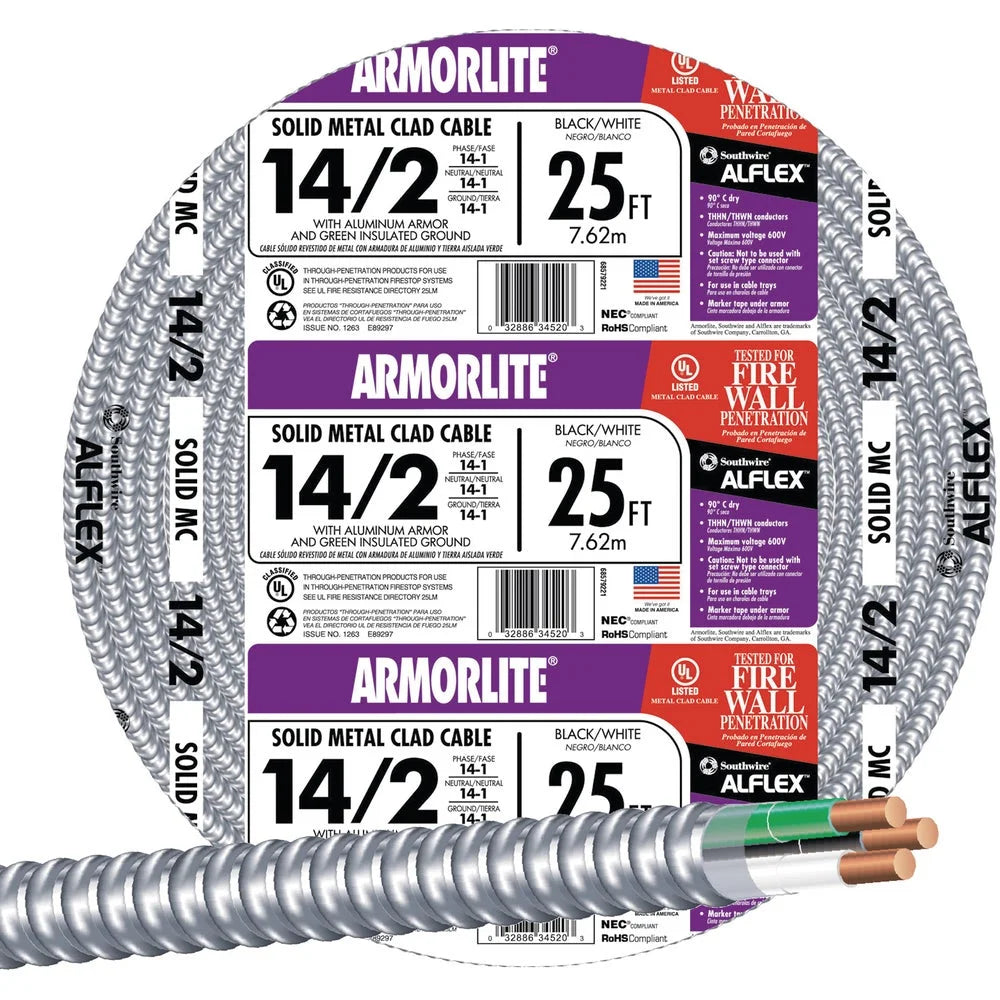 25 Ft. 14/2 Armored Cable Electrical Wire H6023
