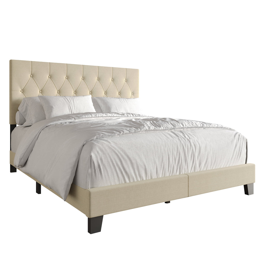 Beige Linen Upholstered Full Bed Y375