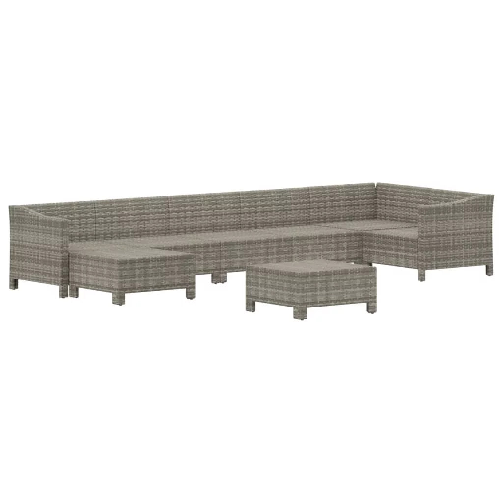 8 Piece Patio Set with Cushions Gray Poly Rattan X892