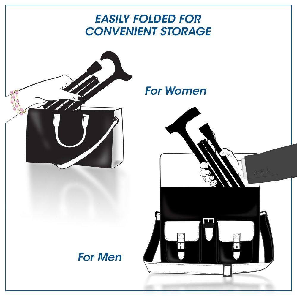 Chrome Plated Slim Line Walking Cane with Folding, Adjustable Black Aluminum Shaft E564054