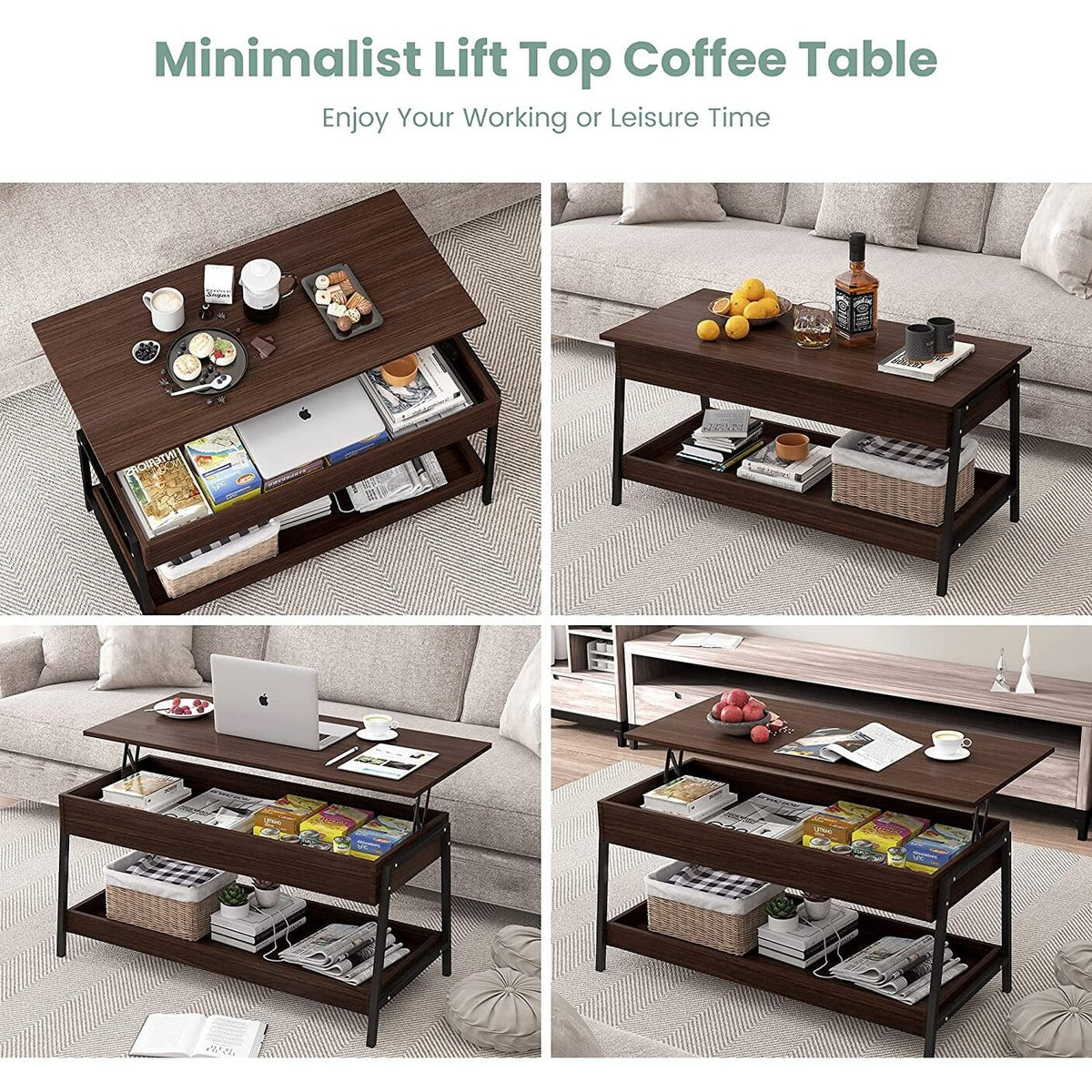 Lift Top Coffee Table with Storage Shelves S5432