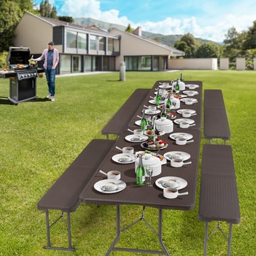 White 6 Feet 3-Piece Folding Picnic Table Set with 2 Benches N848
