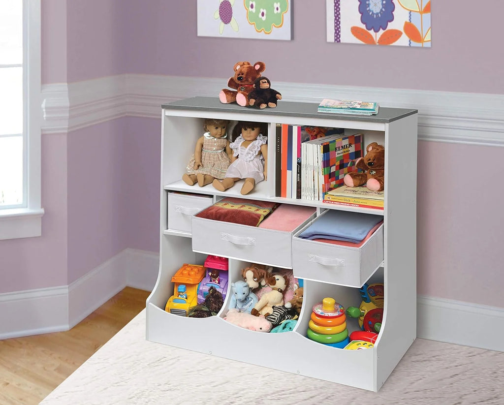 Toy Storage Unit and Book Shelf with 3 Baskets H7078
