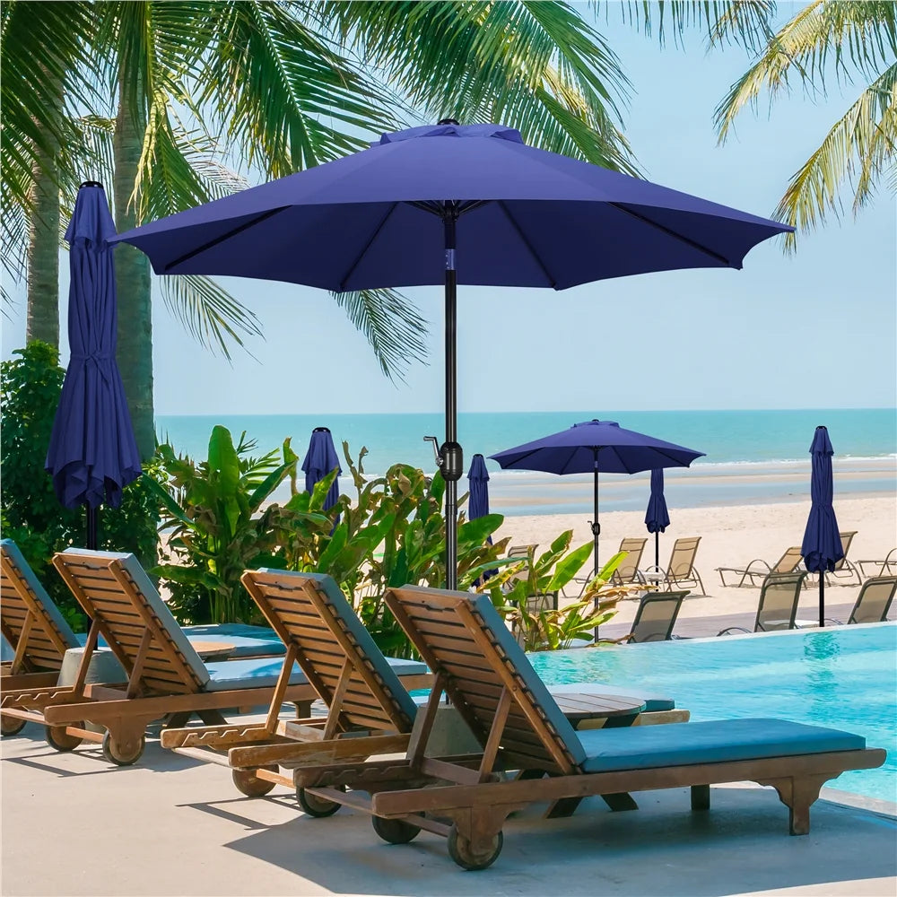 9FT Patio Umbrella with Push Button Tilt and Crank, Navy Blue E487