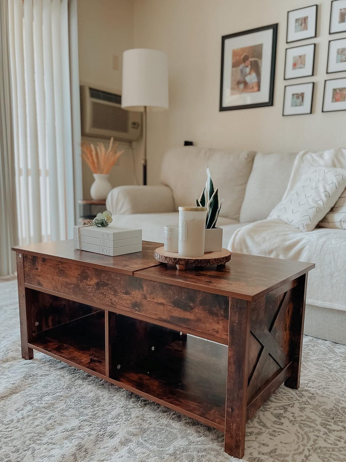 Lift Top Coffee Table with Storage, Solid Wood, Brown L91063