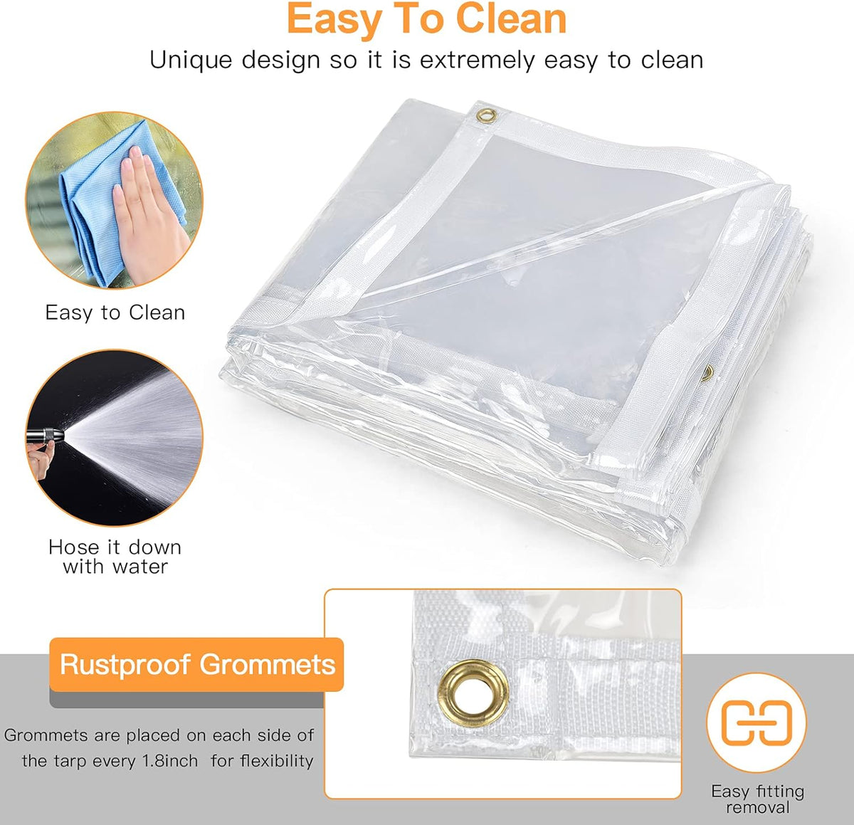 10 x 10FT Waterproof Transparent Vinyl Tarp with Grommets T985