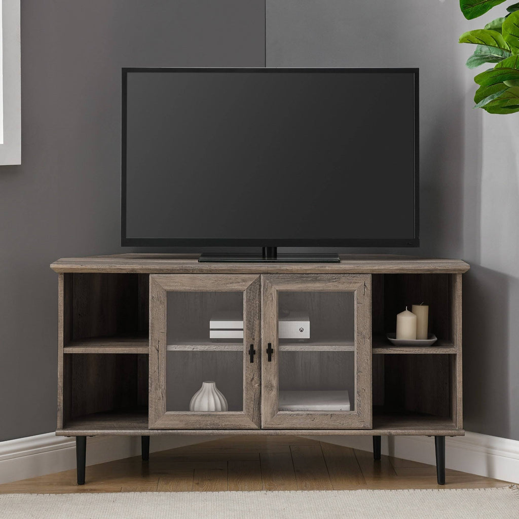 Dark Walnut Glass Door Corner TV Console X11655