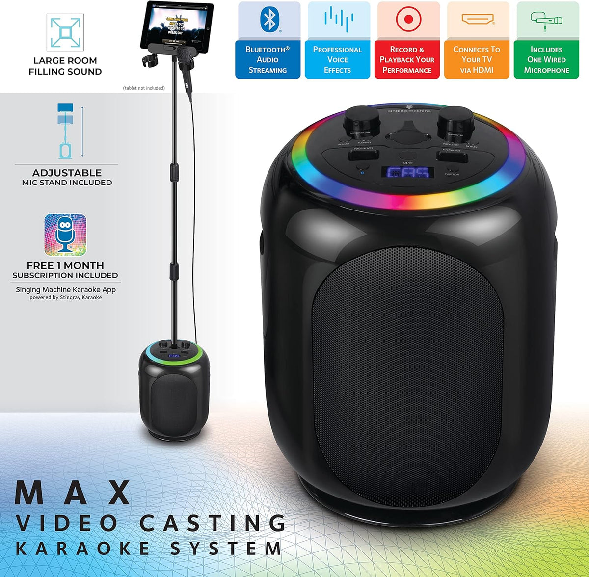 Black Karaoke Machine with Stand and LED Lights M431