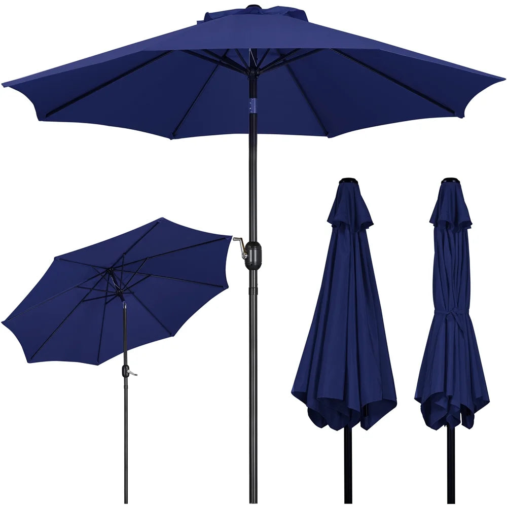 9FT Patio Umbrella with Push Button Tilt and Crank, Navy Blue E487
