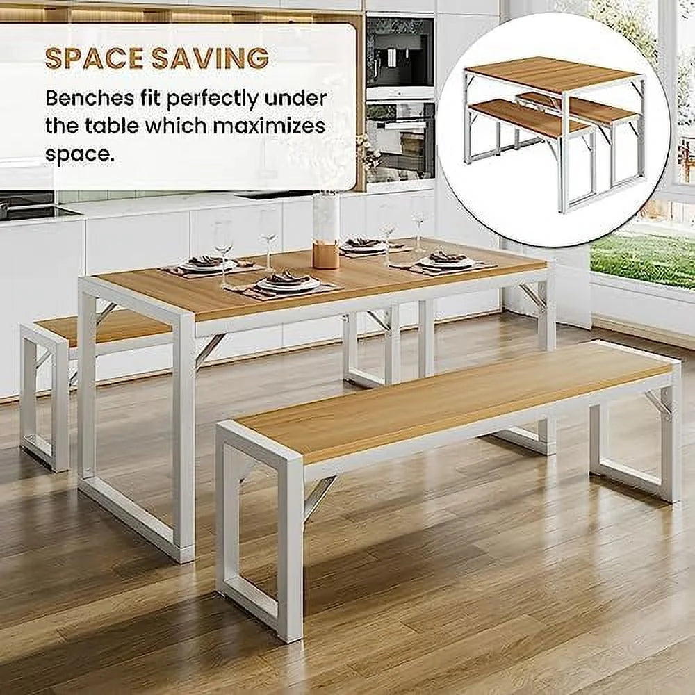 3-Piece Dining Table Set with 2 Benches W464