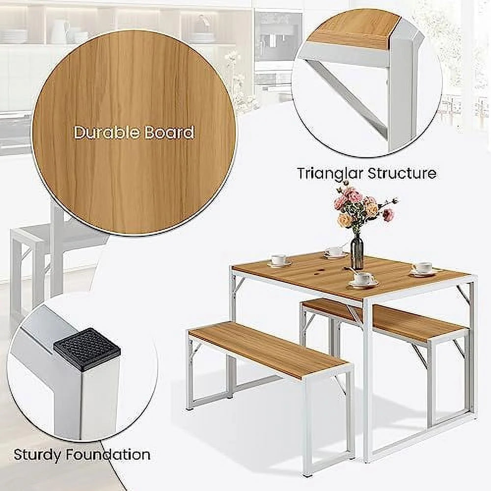 3-Piece Dining Table Set with 2 Benches W464
