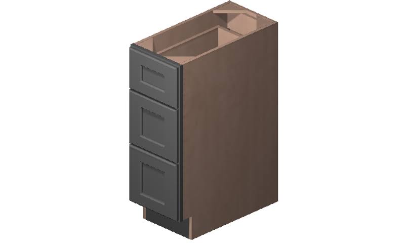Grey 3 Drawers Base Cabinet High-Density Fiberboard M53664