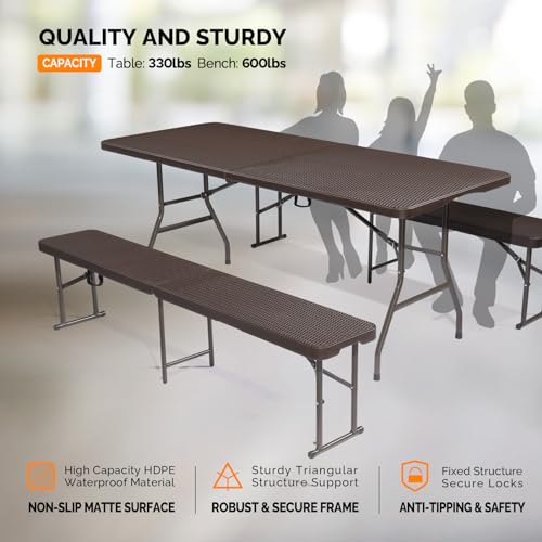 White 6 Feet 3-Piece Folding Picnic Table Set with 2 Benches N848