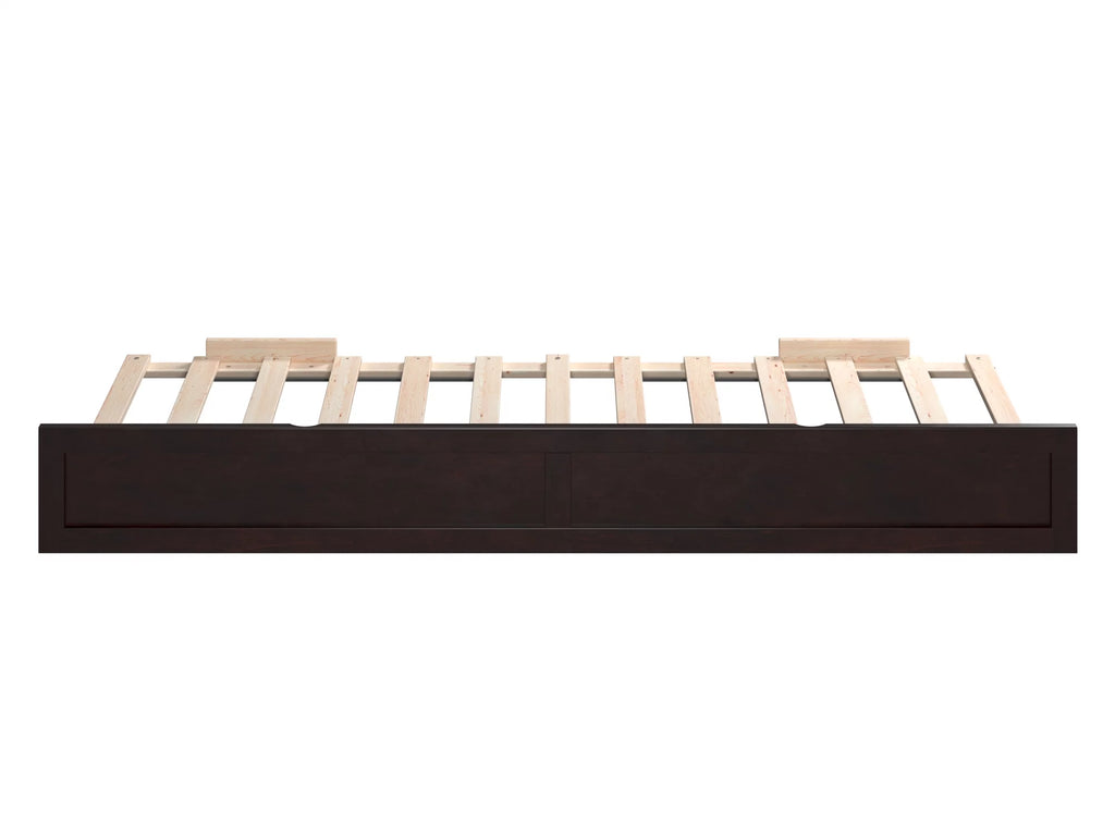 Twin XL Wood Trundle Bed Frame with Slat Supports, Espresso L9561
