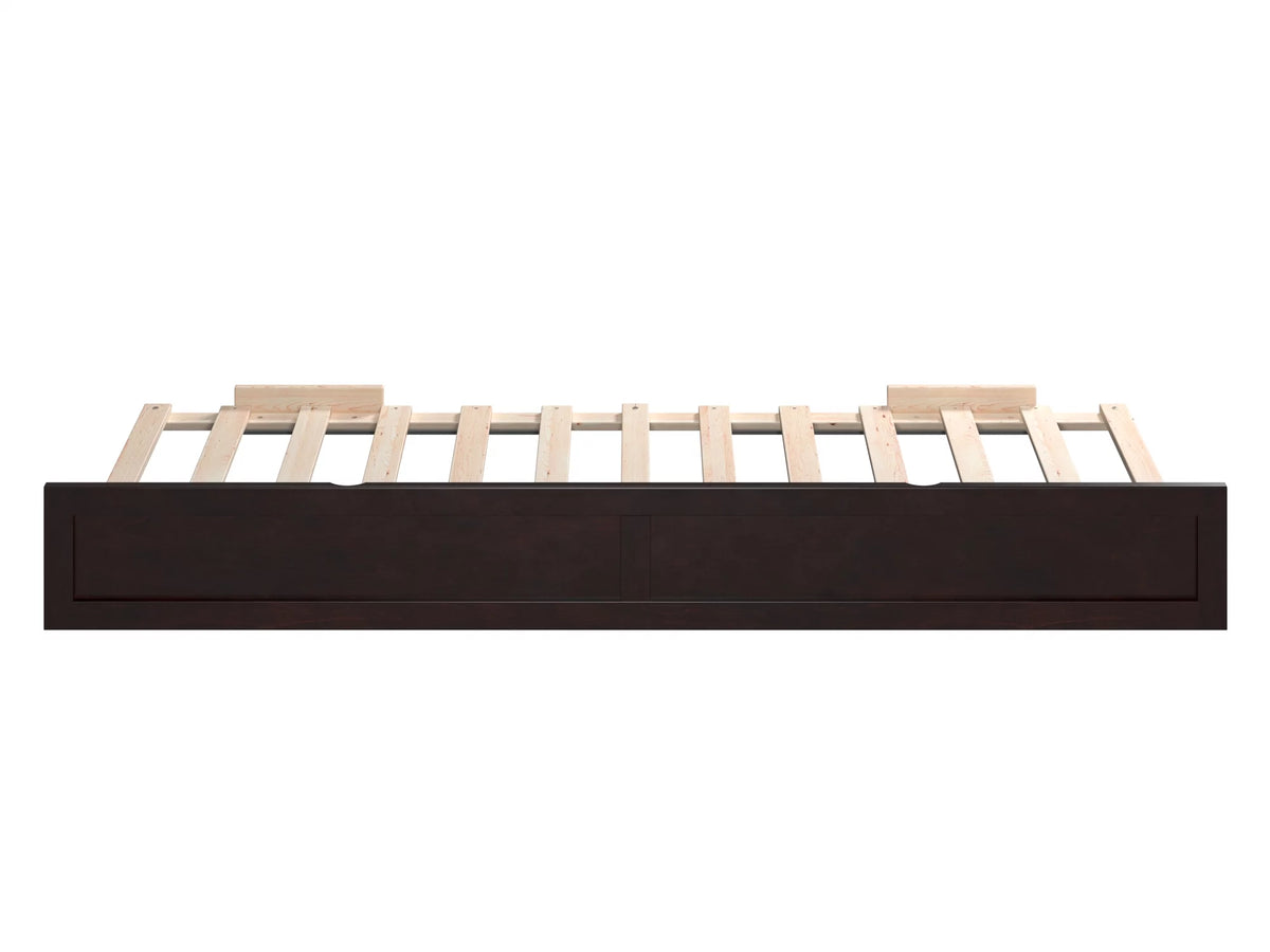 Twin XL Wood Trundle Bed Frame with Slat Supports, Espresso L9561