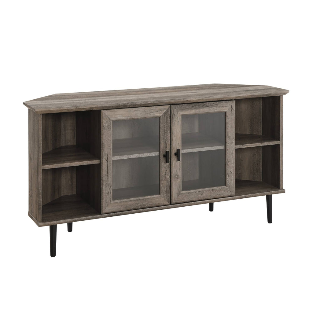 Dark Walnut Glass Door Corner TV Console X11655